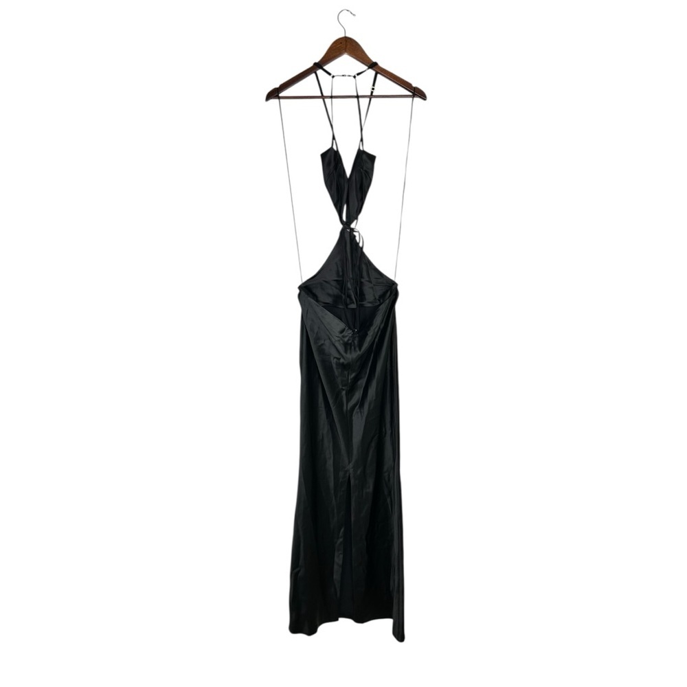 Retrofête Black Satin Halter Cutout Maxi Dress Medium Evening Gown - Picture 6 of 8